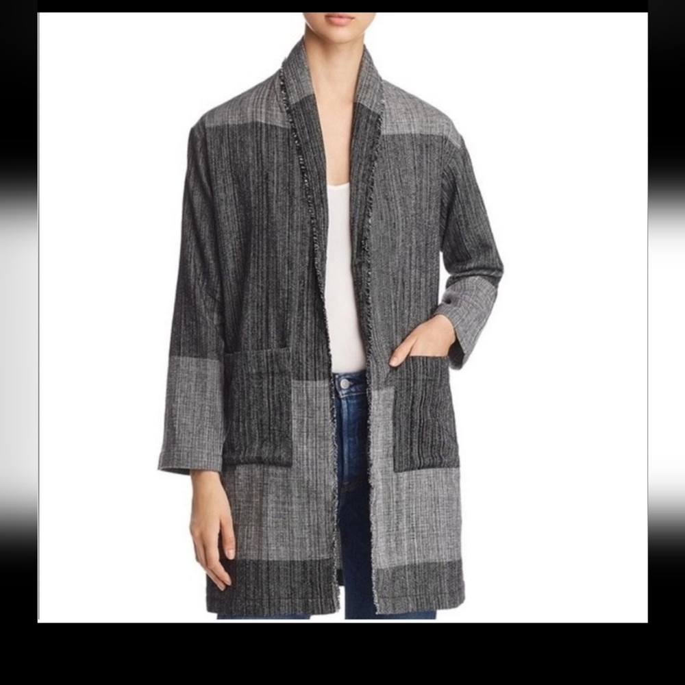 Eileen Fisher -women’s organic cotton grey/black Shawl  collar jacket size S /M